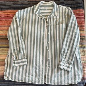 Madewell Green and White Striped Button Down Shirt
